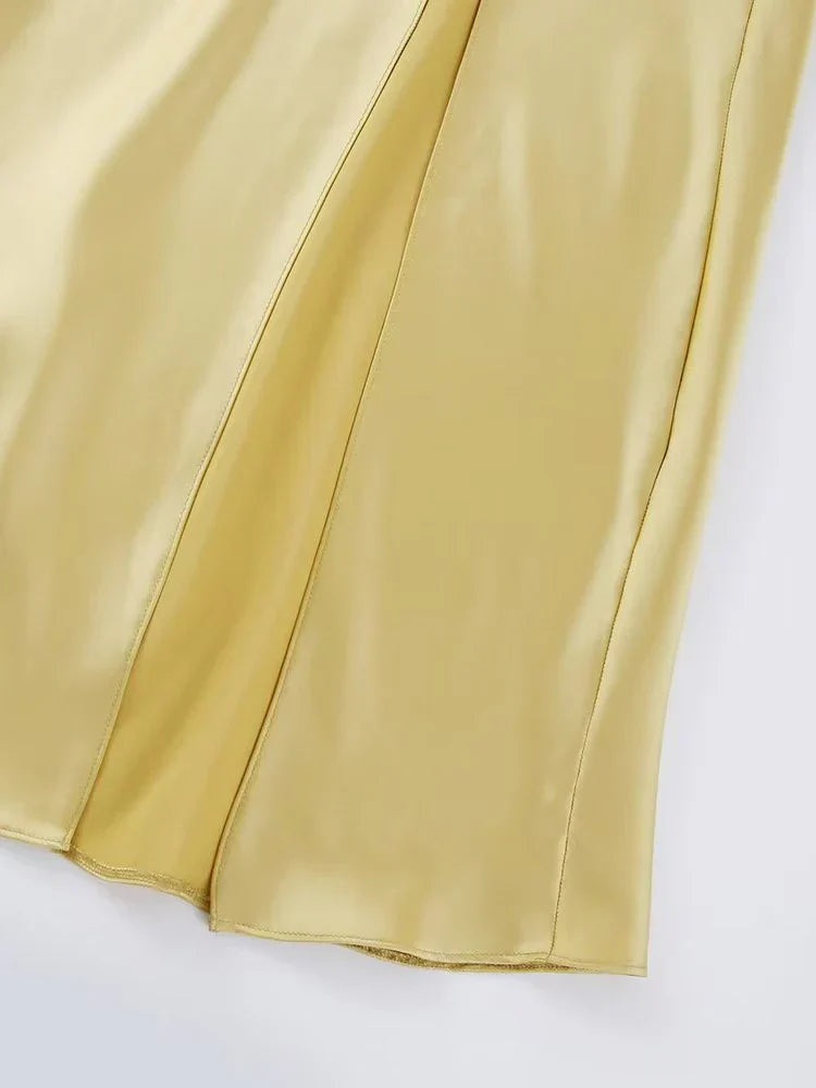 Φόρεμα Μακρύ Σατέν Με Έναν Ώμο Και Λεπτομέρεια Στην Πλάτη, Ταΐπε