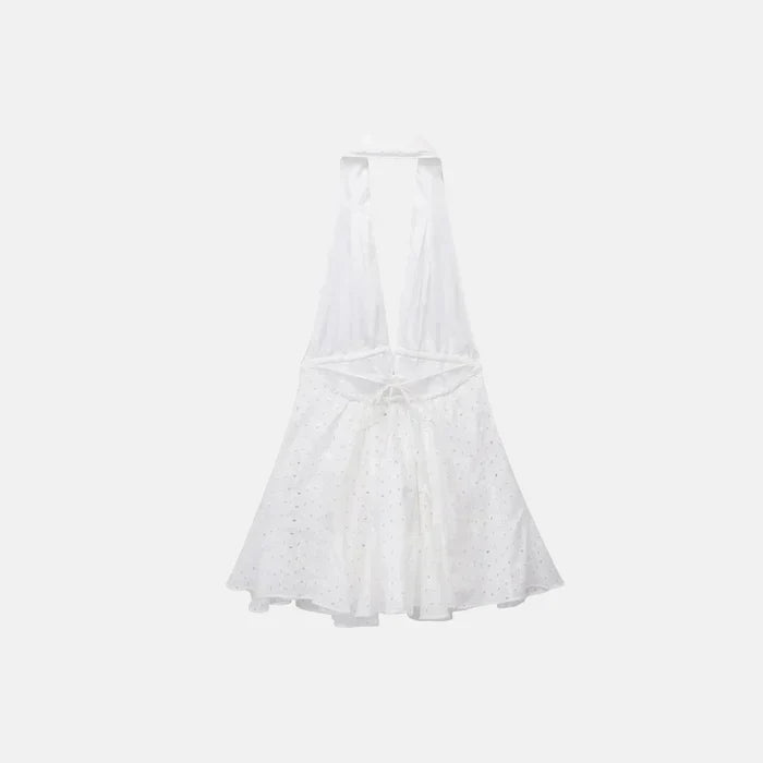 Μίνι Φόρεμα Με Τιράντες Και Λαιμόκοψη Από Βαμβάκι Και Δαντέλα